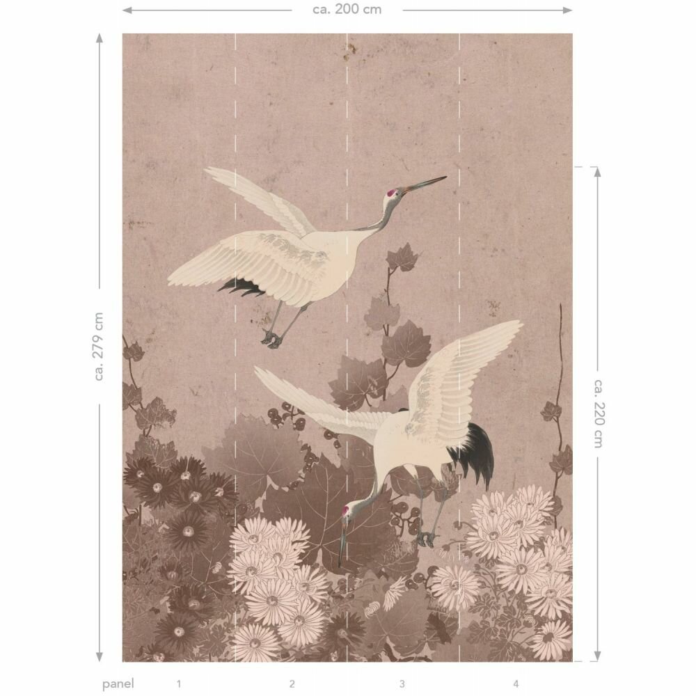 Esta Home| Kraanvogels Grijs Roze 158946 (Met Gratis Lijm)