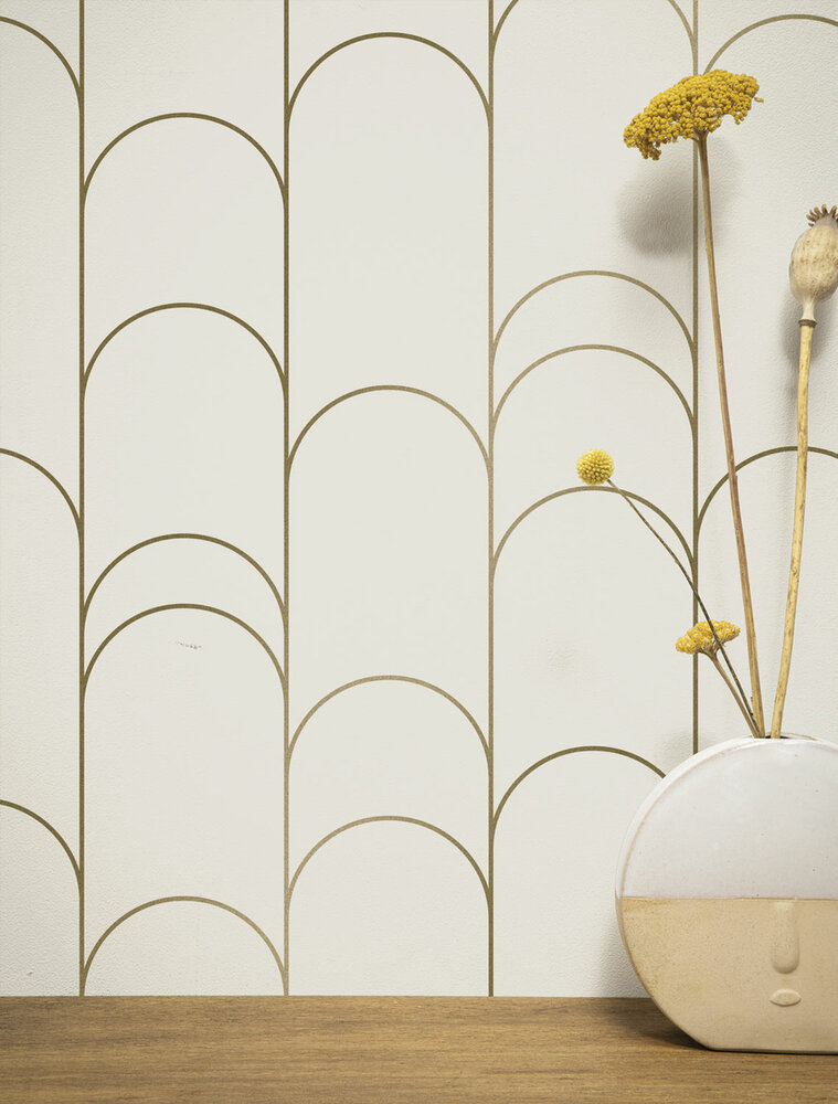 KEK Golden Lines wallpaper off-white/gold (2 sheets) MW-067 (Met Gratis Lijm)