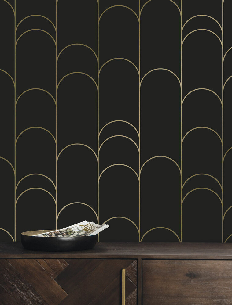 KEK Golden Lines wallpaper black/gold (2 sheets) MW-071 (Met Gratis Lijm)