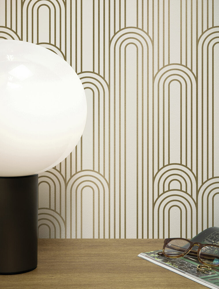 KEK Golden Lines wallpaper off-white/gold (2 sheets) MW-087 (Met Gratis Lijm)