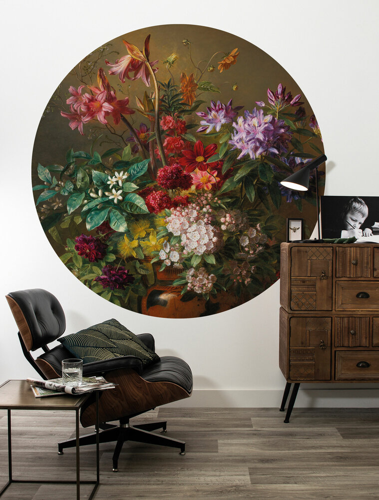 KEK Wallpaper Circle Golden age flowers CK-076 (Met Gratis Lijm)