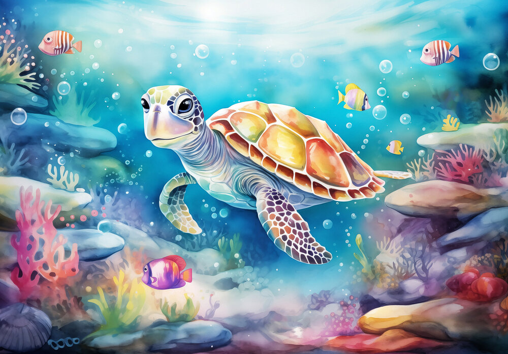 Schildpad Vissen Fotobehang 15016