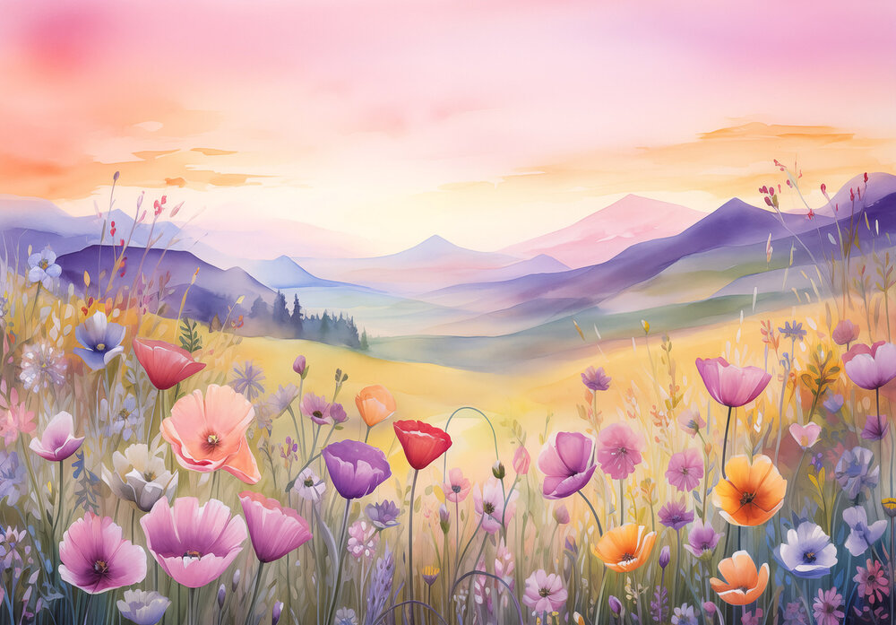 Klaprozen Bergen Fotobehang 15018