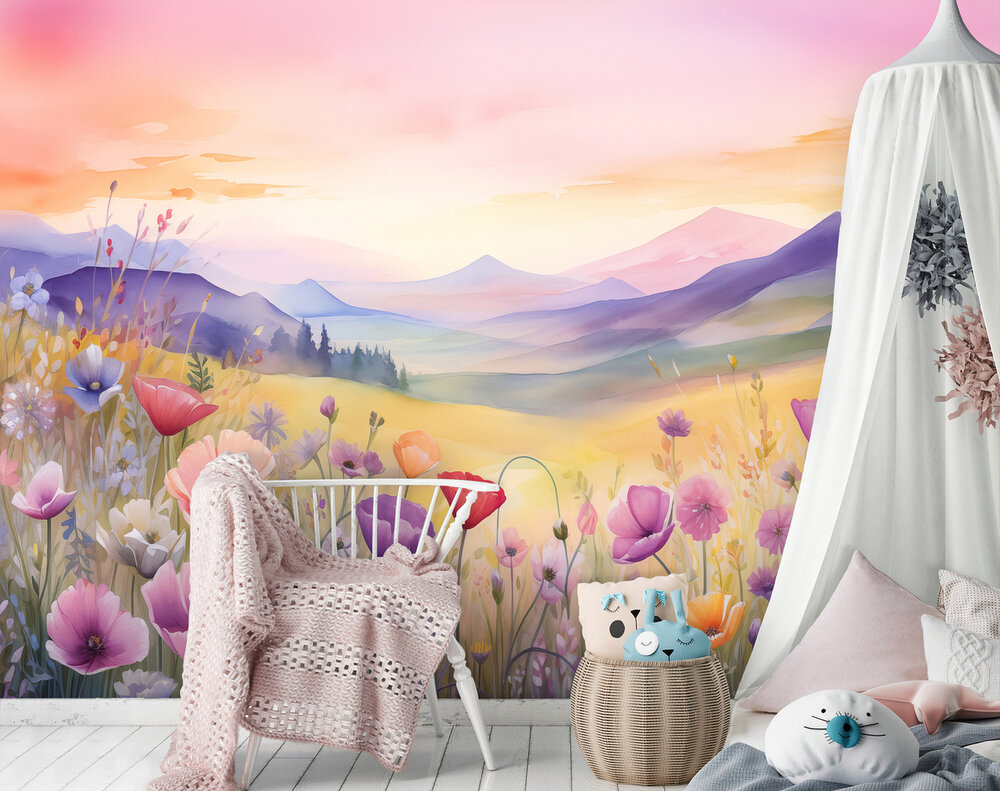 Klaprozen Bergen Fotobehang 15018