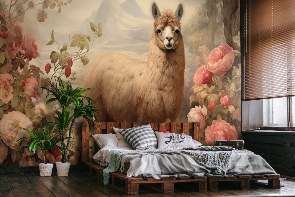 Alpaca Bloemen Fotobehang 15010