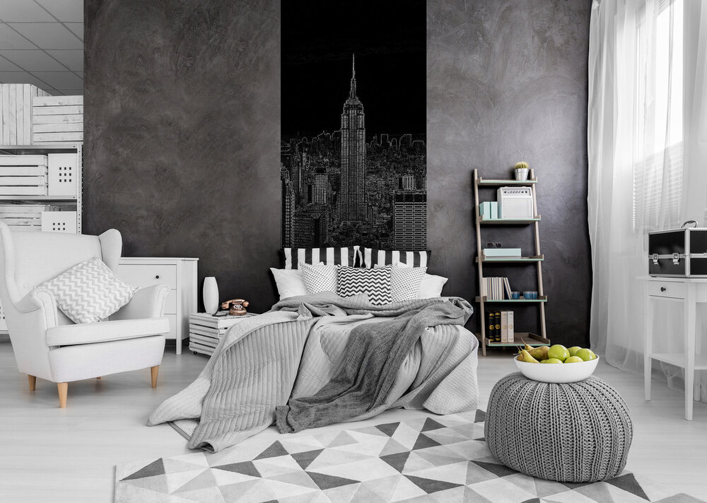 Black and White Sketch of City Deurposter Fotobehang 10687VET