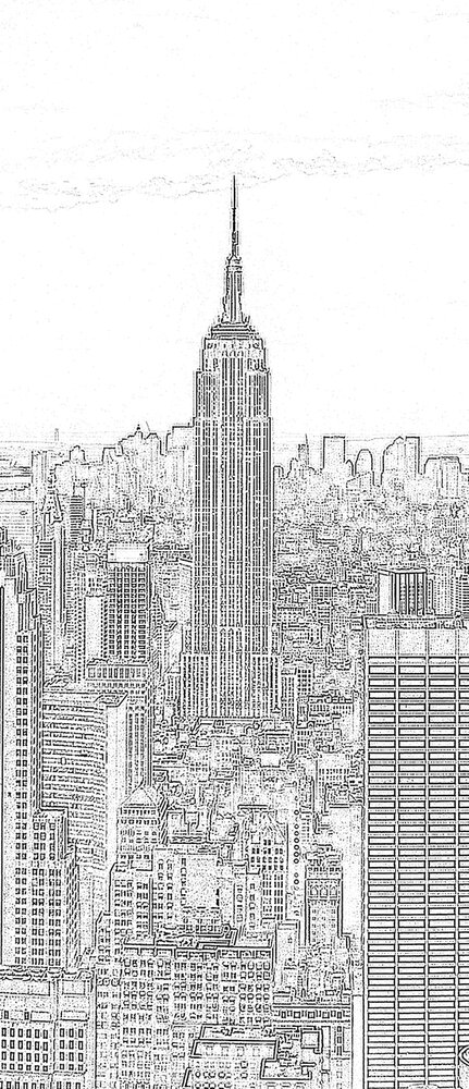 Black and White Sketch of City Deurposter Fotobehang 10688VET