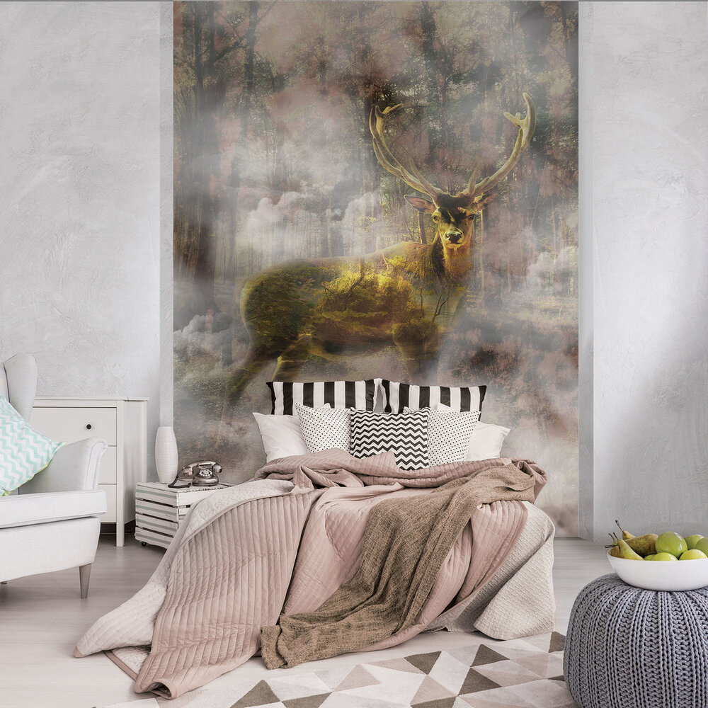 Gold Deer In the Foggy Forest Fotobehang 10033VEA