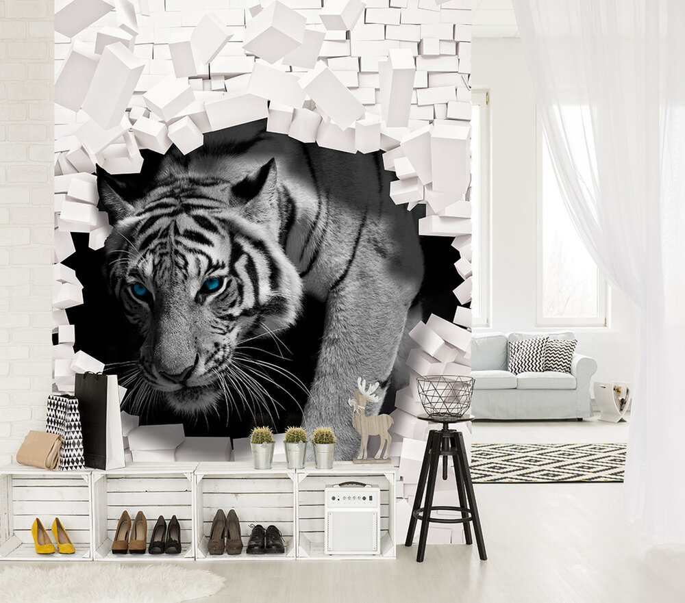 3D Tiger Coming out the Wall Fotobehang 10400VEA