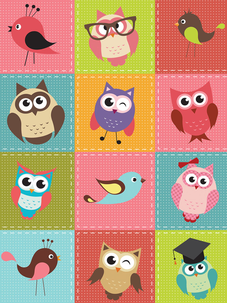 Birds and Owls Patchwork Fotobehang 10376VEA