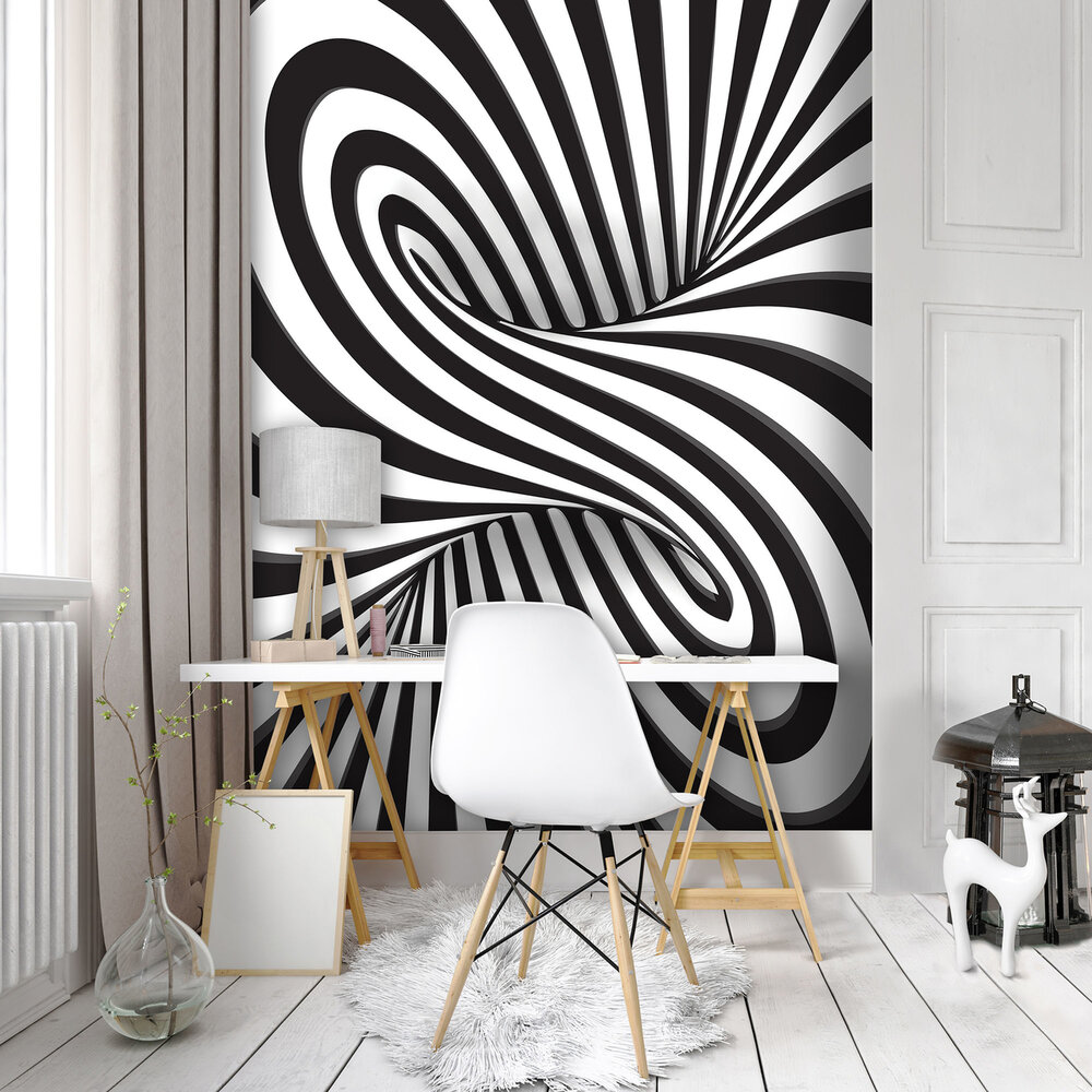 3D Black and White Swirl Fotobehang 10204VEA