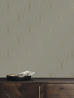 KEK Golden Lines wallpaper taupe/gold (2 sheets) MW-075 (Met Gratis Lijm)