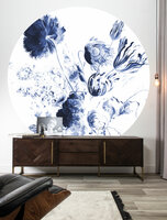 KEK Wallpaper Circle XL Royal blue flowers BC-002 (Met Gratis Lijm)