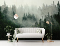 Mistig Bos Groen fotobehang