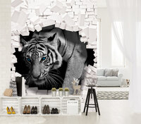 3D Tiger Coming out the Wall Fotobehang 10400VEA