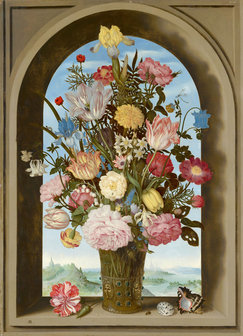 Mauritshuis Ambrosius Bosschaert de Oude, Vaas met bloemen in een venster 1618 MH6 (Met Gratis Lijm)