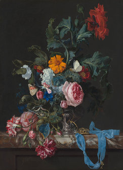 Mauritshuis Willem van Aelst, Bloemstilleven met horloge 1663 MH3 (Met Gratis Lijm)