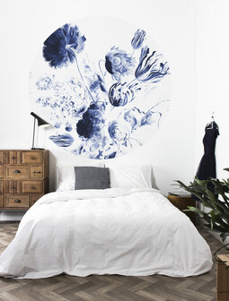 KEK Wallpaper Circle Royal Blue Flowers CK-002 (Met Gratis Lijm)