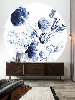 KEK Wallpaper Circle XL Royal blue flowers BC-002 (Met Gratis Lijm)