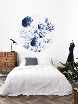 KEK Wallpaper Circle Small Royal Blue Flowers SC-002 (Met Gratis Lijm)