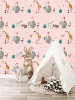 KEK Wallpaper Animal mix pink WP-132 (Met Gratis Lijm)