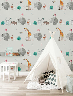 KEK Wallpaper Animal mix grey WP-133 (Met Gratis Lijm)