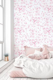 KEK Amsterdam Birds &amp; Blossom roze WP-376 (Met Gratis Lijm)