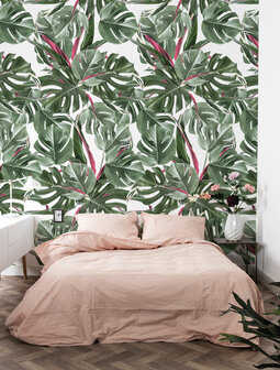 KEK Monstera pink &amp; white WP-582 (Met Gratis Lijm)