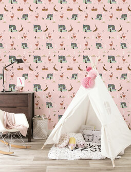 KEK Wallpaper Forest Animals pink WP-100 (Met Gratis Lijm)