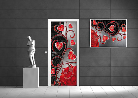 Red Hearts Art Abstract Deurposter Fotobehang 303VET