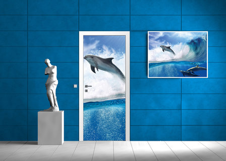 Dolphins Jumping on Waves Deurposter Fotobehang 188VET