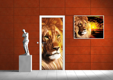 Lion Landscape Sunset Deurposter Fotobehang 433VET