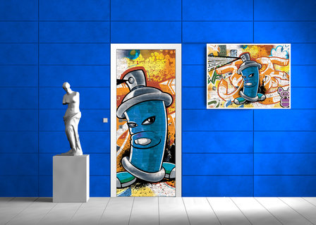 Blue Graffiti Spray Paint Can  Deurposter Fotobehang 1398VET