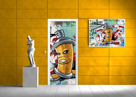 Yellow Graffiti Spray Paint Can Deurposter Fotobehang 1397VET