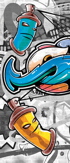 Colourful Graffiti on Gray Deurposter Fotobehang 2294VET