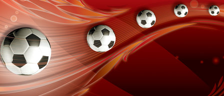 Footballs on Red Background Deurposter Fotobehang 3386VET