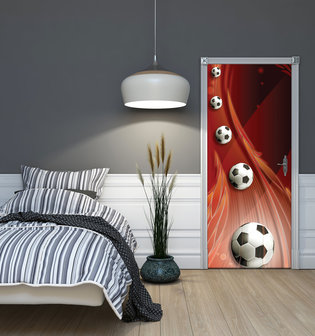 Footballs on Red Background Deurposter Fotobehang 3386VET