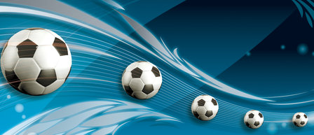 Footballs on Blue Background Deurposter Fotobehang 3385VET