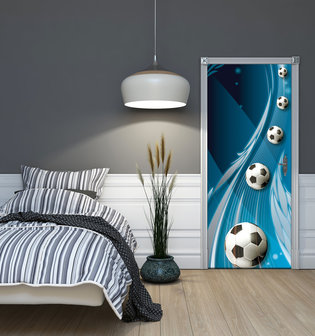 Footballs on Blue Background Deurposter Fotobehang 3385VET