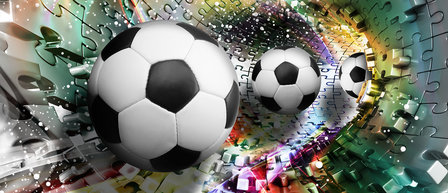 Footballs in 3D Puzzle Tunnel Deurposter Fotobehang 3381VET