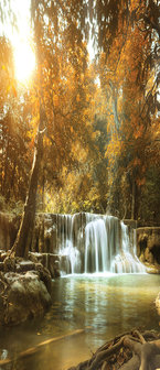 Waterfall in the Autumn Forest Deurposter Fotobehang 10470VET