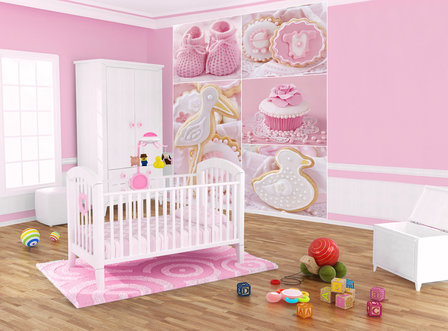 Baby Shoes and Pink Cupcakes Fotobehang 10445VEA