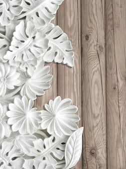 Alabaster Flowers on Wooden Planks Fotobehang 10136VEA