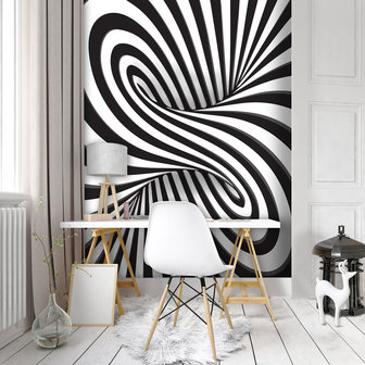 3D Black and White Swirl Fotobehang 10204VEA