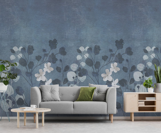 Dutch Wallcoverings Flower Blue  One Roll One Motif - Grandeco A41701