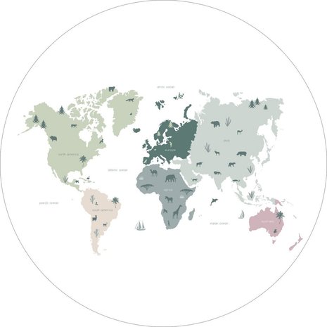 Esta Home|159010 World Maps Sticker Mintgroen Grijs Roze