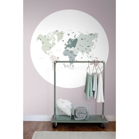 Esta Home|159010 World Maps Sticker Mintgroen Grijs Roze