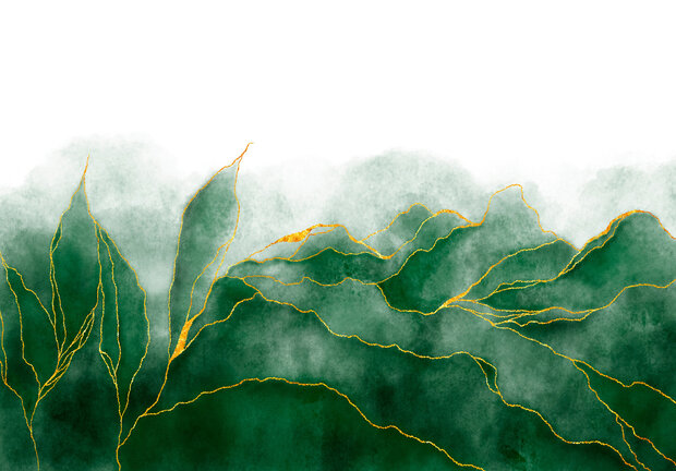Watercolor Green Leaves Fotobehang 14127