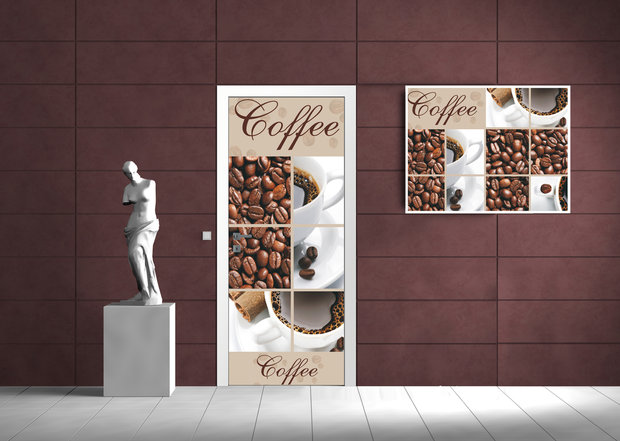 Coffee Beans and Cups Collage Deurposter Fotobehang 114VET