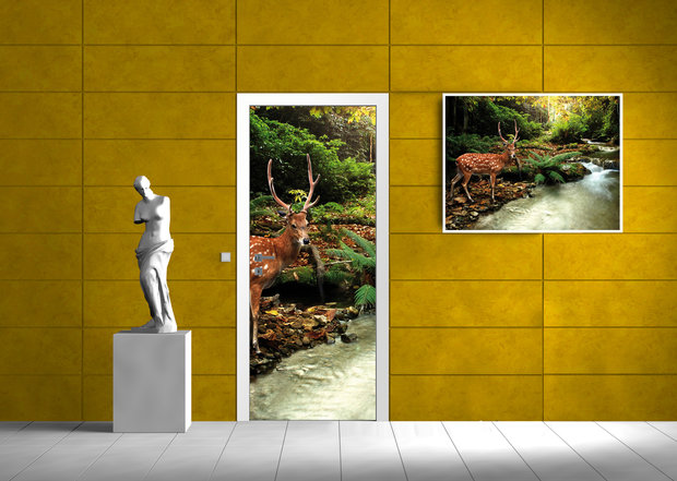 Forest Wood Landscape Trees Animals Deurposter Fotobehang 147VET